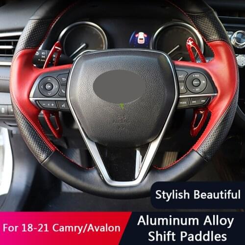 QHCP 1Pair Car Steering Wheel Shift Paddle Carbon Fiber Style Aluminium Alloy Shifter Decoration Red Black For Toyota Camry 2018