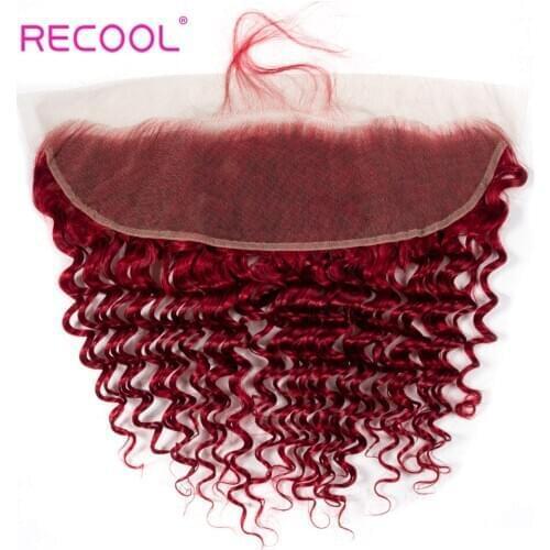 Recool Hair Red Color 13*4 Brazilian Deep Lace Frontal 100% Human Hair Ear to Ear Lace Closure with Baby Hair Free Part