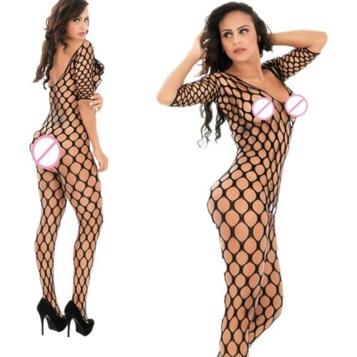 Sexy Black Grid Fishnet Garter Seamless Tights Pajamas big mesh Jumpsuit Rompers Erotic Transparent Harness Pantyhose