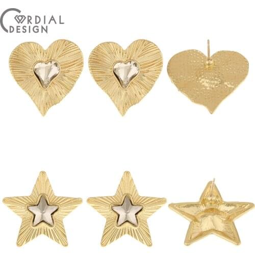 Cordial Design 50Pcs 24*25MM Jewelry Accessories/Rhinestone Earrings Stud/Earring Findings/Hand Made/Geometry Shape/DIY Making