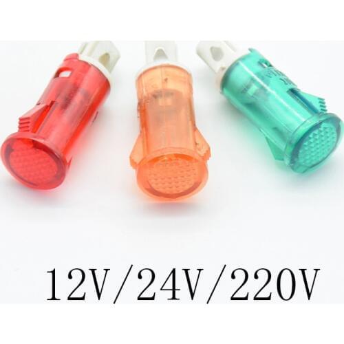 10Pcs Signal Lamp Panel Mounting Neon Indicator Red Green Yellow Lights 220V 12V/24VDC 10mm MDX-11A Pilot Guiding