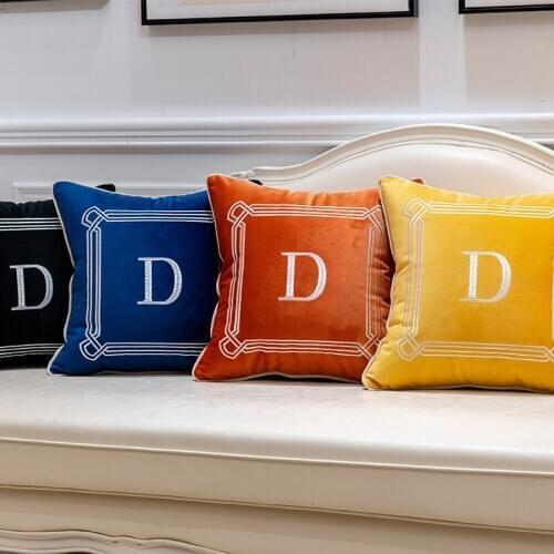 Modern D Letter Embroidery Pure Color Cushion Cover European Simplicity Plush Pillowcase Decor for Sofa Car Waist Pillowcase