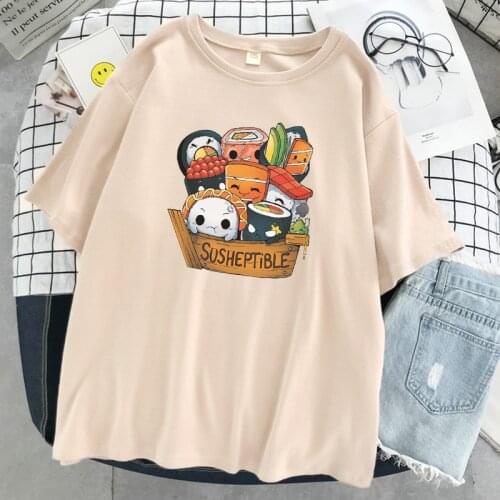 Susheptible sushi Comics Printing Womens T-Shirts Goku Prints Loose Tops Creativity Soft T-Shirts Cartoons Hip Hop Women Tshirt