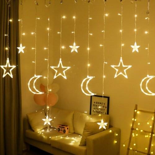 3.5M Star Moon LED Curtain Lights Icicle Fairy String Christmas Holiday Lights New Year Wedding Party Garden Stage Decoration
