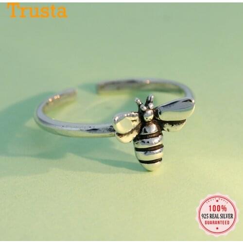 TrustDavis Real 925 Sterling Silver Fashion Sweet INS Insect Bees Opening Ring For Women Wedding Birthday Fine Jewelry DA1692
