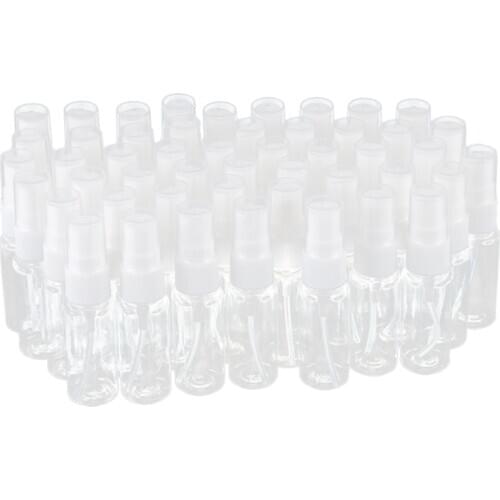 50-pack Empty Clear Plastic Fine Mist Spray Bottles with Microfiber Cleaning Cloth, 20ml Refillable Container Perfect for Cleani