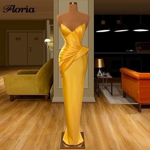 Formal Evening Dresses 2020 Newest Design Saudi Arabic Satin V neck Women Prom Dress Kaftans Long Dubai Party Gowns Abendkleider