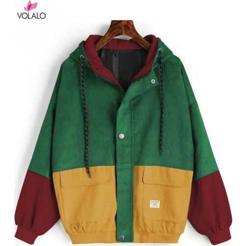 Corduroy Button Jacket Korean Design Hooded Coat Autumn Womens Jacket Female Plus Size Harajuku Clothes Jackets Coats Befree