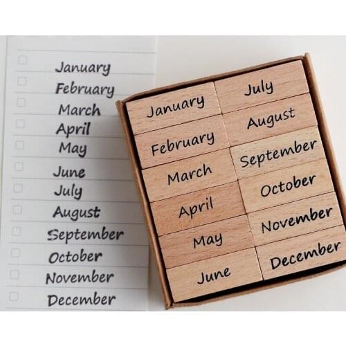 Vintage Retro Style Month/Week Combination Seal Rubber Stamp Planner Pattern Wooden Stamp Set for DIY Scrapbooking