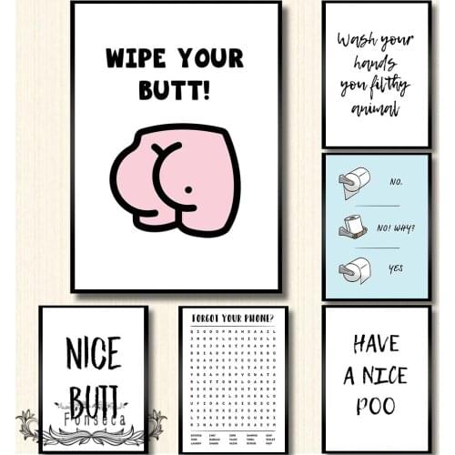 Funny Wc Signs Toilet Letter Poster Pink Nice Butt Have A Nice Poo Quotes Canvas Painting Minimalist Bathroom Home Decor