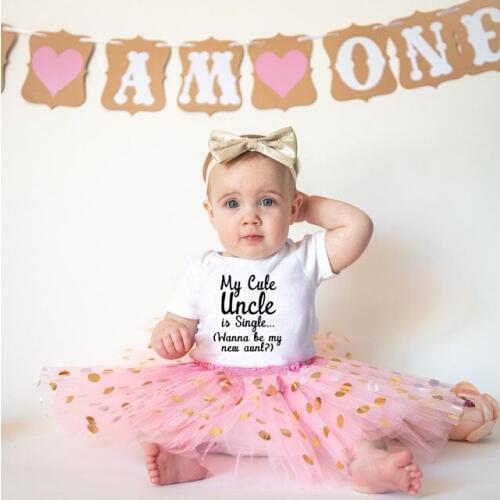 My Cute Uncle Is Single Wanna Be My New Aunt Funny BabyRomper Tutu Tulle Skirt 2pcs Set Fashion Infant Girl Outfit Sets