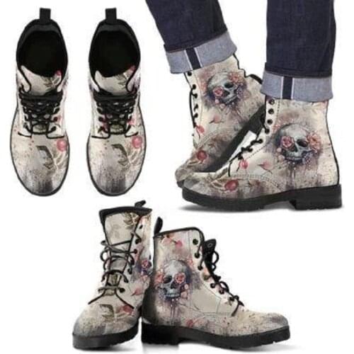 2021 Big Size 35-43 Female Brand Fashion Boots Print Chunky Heels Shoelace Women Boots Mixed Colors Ankle Women Shoes