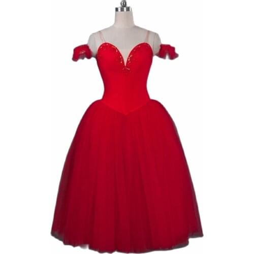 Women Red Professional Ballet Long Tutu,Ballerina Fairy Adult Long Tutu Dress, Adult Romantic Ballet Tutu Ballet Costume