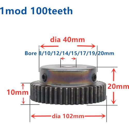 1mod 100teeth gear Mod 1 CNC Spur Gear pinion 100tooth Bore 8-20mm Right Teeth positive gear steel gear rack transmission RC
