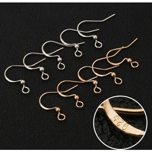 100pcs/lot Copper Earring Wire Hooks Clasp with 925 Logo Gold Ball Earring Accessories for DIY Jewelry Making Findings Supplier