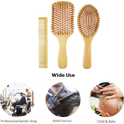 2Pcs Bamboo Hair Combs Set Detangling Hairbrush for Women Men Reduce Frizz Massage Scalp Straight Curly Wavy Dry Wet Thick C1FF