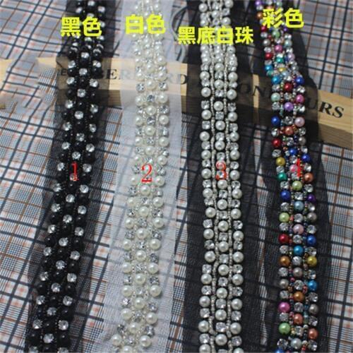 2Yards Fashion Bead Pearls Rhinestone Trim Sew On Crystal Banding Bridal Beaded Applique In Roll For Dresses Clothes Jewelry