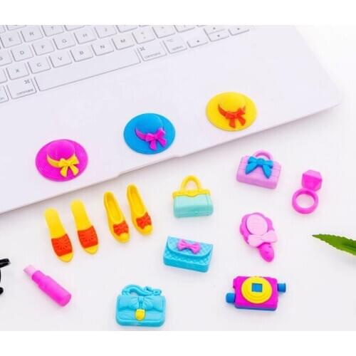 5pcs Cartoon Hat Eraser High Heel Tote Pencil Eraser Creative For Kindergarten Toy Kids Funny Erasers Stationery School Supplies