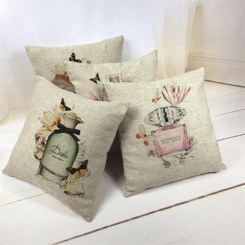 Free shipping flowers butterflies perfume bottles illustrations cotton linen 45*45cm throw pillowcase car sofa cushion cover