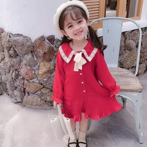 DFXD 2020 Spring Girl Dress Long Sleeve Pleated Girls Dresses New Bow Princess Party Elegant Dress Kids Costume For Girls 2-7Yrs
