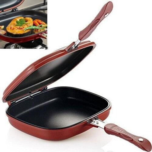 28/32cm Double Side Grill Fry Pan Cookware Stainless Steel Double Face Pan Steak Fry Pan Kitchen Accessories Cooking Tool