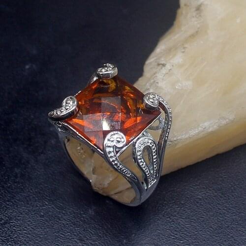 Gemstonefactory Jewelry Big Promotion Single Unique 925 Silver Amazing Honey Topaz Women Men Gifts Band Rings 8.5# 20212939