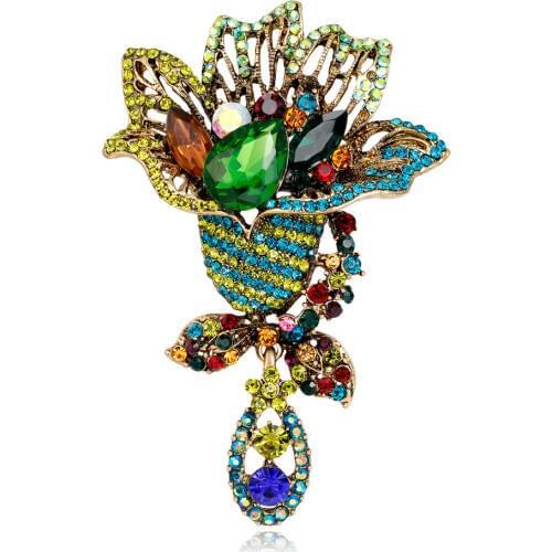 HC Gorgeous Colorful Crystal Rhinestones Women Big Brooches Bridal Wedding Pins Jewelry Fast Shipping Vintage Corsage Brooches F
