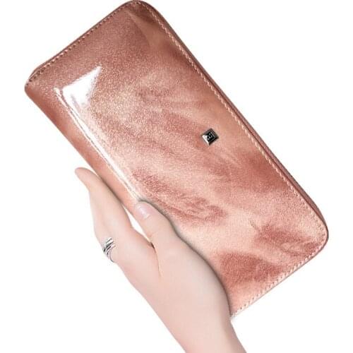 HH Womens Long Genuine Leather Wallet Female Handle Clutch Bag for Phone Design Ladies Purses Wristband Zipper Moneybag