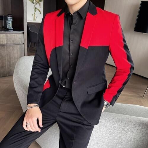 New Costume Homme Korean Stitching Suit Men Wedding Groom Tuxedos 2 Pcs Set Slim Fit Blazer Traje Hombre Prom Terno Masculino