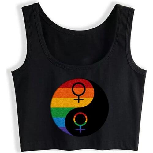Crop Top Female Lesbian Pride Yin And Yang Summer White Custom Tank Top Women