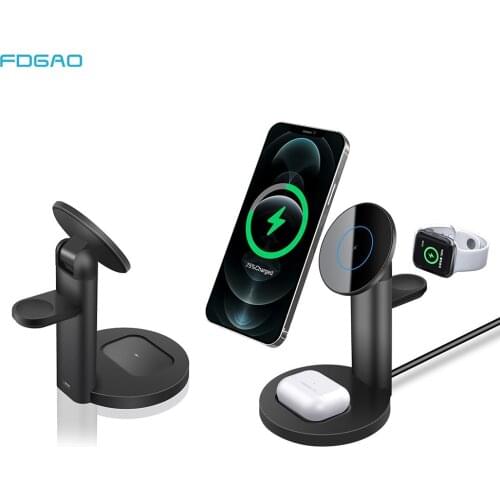 15W 3 in 1 Magnetic Wireless Charger For iPhone 12 Mini Pro Max Desktop Fast Charging Stand For Airpods Pro Apple Watch 6 5 4 3