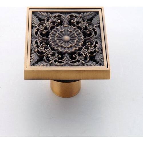 Copper Carved Flower Pattern Floor Drains Filter Covers European Antique Deodorant Core Floor Drain Strainers Whosale Or Retail