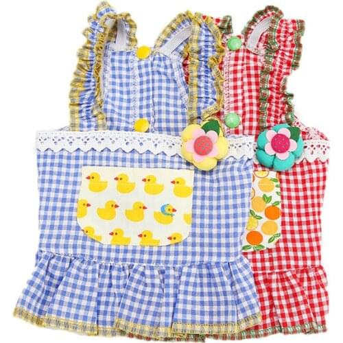 Fashion Cute Cartoon Pet Dog Dress Flower Sling Skirt Spring and Summer New Thin Plaid Dog Skirts Pet Clothes