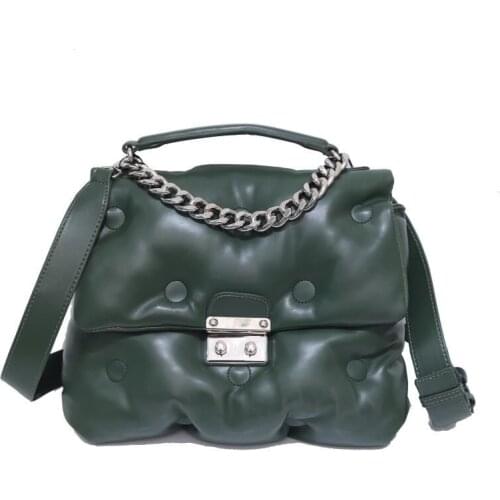 Fashion Chain Down Cotton Women Handbags Designer Space Pad Feather Shoulder Bags Luxury Pu Leather Crossbody Messenger Bag Tote