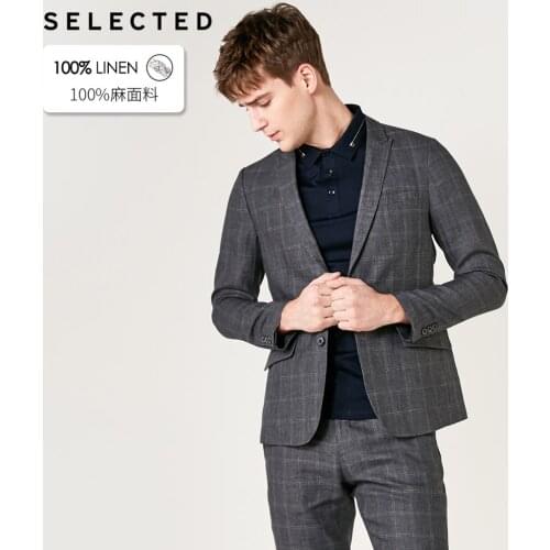 SELECTED Mens Regular Slim-Fit Blazer 100% Linen Business Casual Plaid Jacket S|419272509