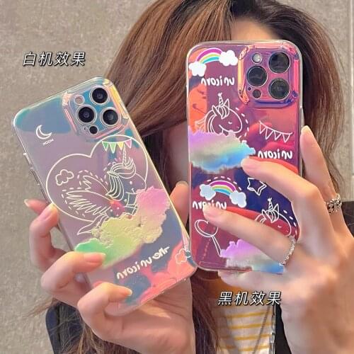Korean style Blingbling Unicorn Love Heart Case for iphone 12 Pro Max XR 11ProMax X XS 7 8 plus Rainbow Soft IMD Capa Cover