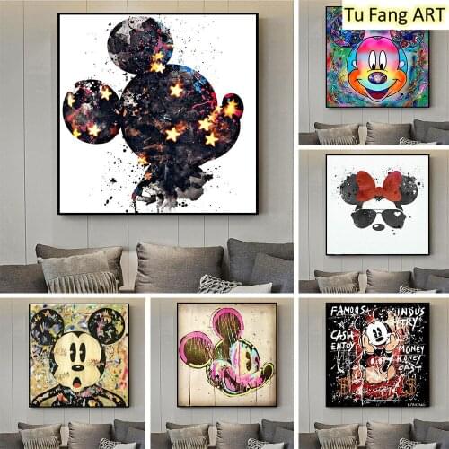 Disney Mickey Minnie Wall Art Canvas Painting Nordic Posters and Prints Room Decor Pictures for Living Kids Home Decoration