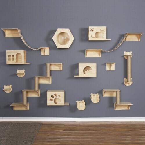 Pet Wall-mounted Cat Climbing Frame Cat Tree House Wooden Sturdy Platform Cat House Toy