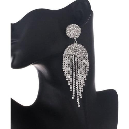 New Korean Luxury Shiny Rhinestone Round Tassel Pendant Earrings Elegant Womens Fashion Earrings Wedding Jewelry Gifts