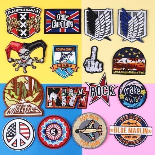 Punk Wings of Liberty on the clown Embroidery Erect middle finger Patches Cowboy DIY Decoration Sticker Backpack