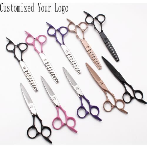 1Pair 6.0" 17cm Customized Logo JP 440C Hairdressers Scissors Cutting Shears Thinning Scissors Professional Hair Scissors C9122
