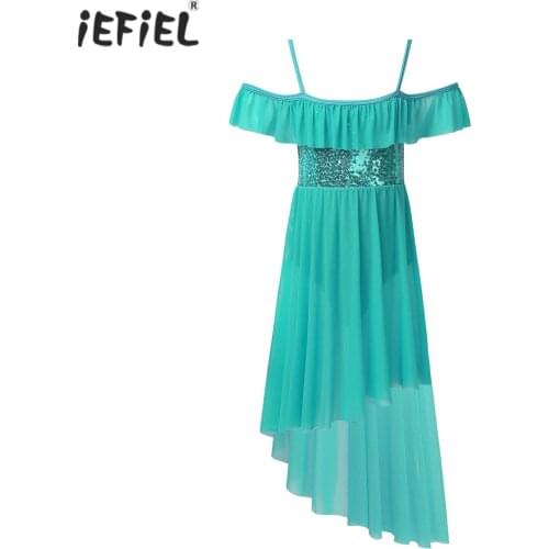 Summer Kids Sleeveless Sequins Irregular Hem Chiffon Flower Girl Dresses Ballet Dance Leotard Dress Girls Figure Skating Dress