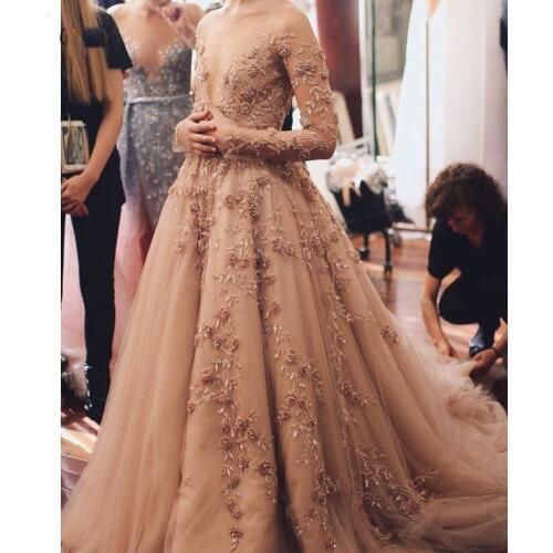 Abiye Elegant Arabian Evening Dresses Long Sleeve Formal Evening Gowns Vestido de festa longo Party Gown abiye gece elbisesi