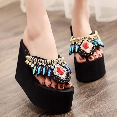 Beach Slippers Womens Summer Fashion OutWear Platform High Heel Flip-flops Korean Slippers