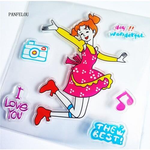 A bouncing girl Transparent Silicone Rubber Clear Stamps cartoon for Scrapbooking/DIY Easter wedding album
