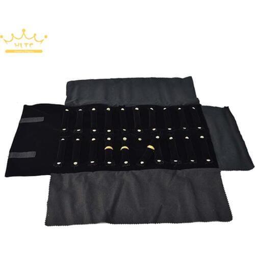 Portable Black Velvet Jewelry Display Roll Bag Organizer Travel Box Case Ring Exhibition Jewelry Roll Bag Rings Storage
