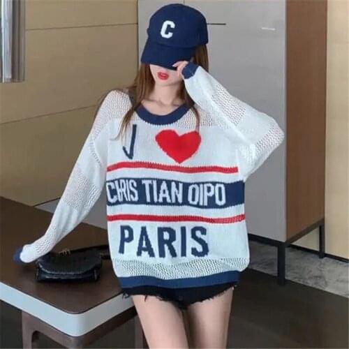 Womens Sweate Pullover Early Autumn New Hollow Jacquard Round Neck Long Sleeve Loose Top Fashion Commuter Female Clothing M290