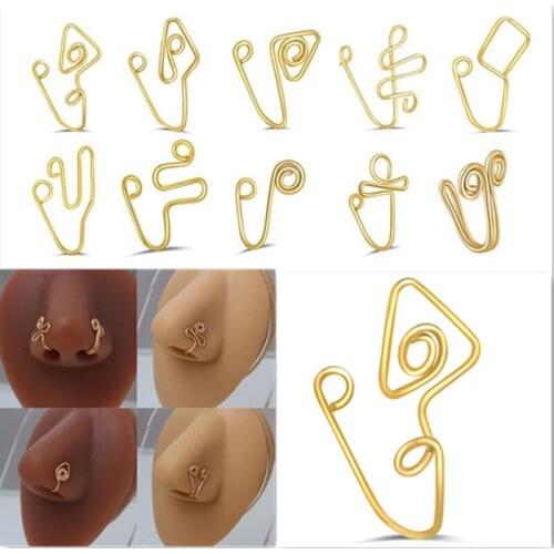 Multicolor Crystal Natural Gravel Hand Nose Ring Nose Clip Set 18K Gold Non-perforated Butterfly Love False Nose Ring 21styles