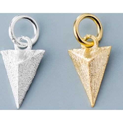 S925 Silver Wire Drawing Craftwork Dangle Charms DIY Jewelry Findings Supplier 925 Sterling Silver Bracelets Triangle Pendants