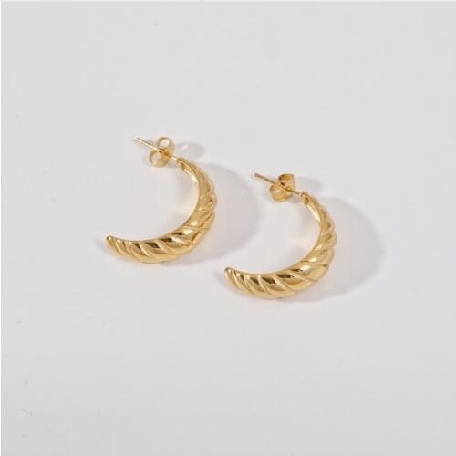 Joolim Stainless Steel Croissant Hoop Earrings for Women Stainless Steel Jewelry Drop shipping Supplier